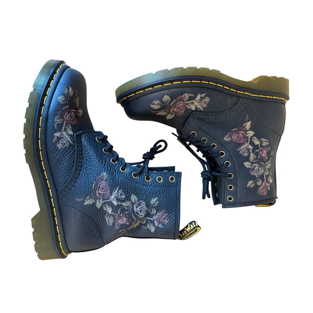 Dr Martens 1460 Decayed Roses Leather Lace Up Women’s Boot Black Size US 8 NWOB‎ - Picture 4 of 12